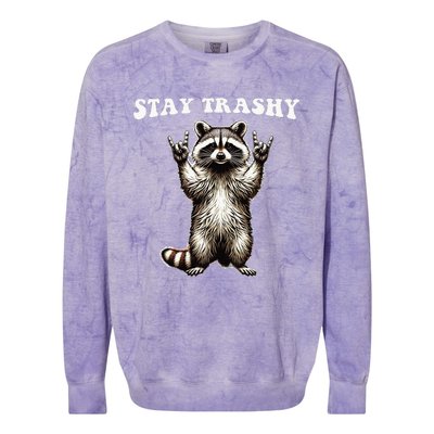 Stay Trashy Raccoon Rockin Hand Sign Colorblast Crewneck Sweatshirt