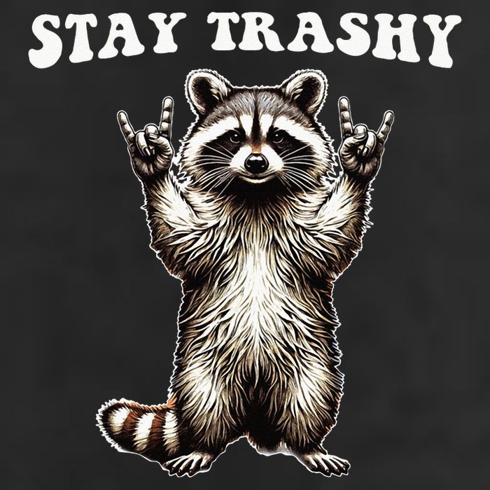 Stay Trashy Raccoon Rockin Hand Sign 7 Panel Mesh Trucker Snapback Hat