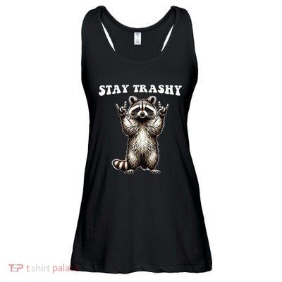 Stay Trashy Raccoon Rockin Hand Sign Ladies Essential Flowy Tank