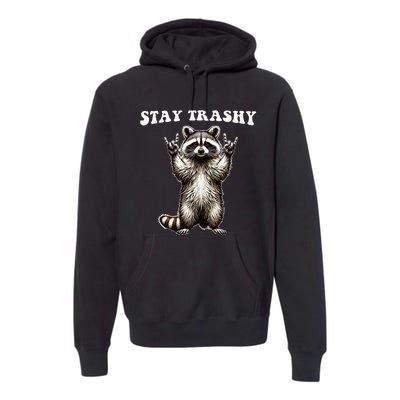 Stay Trashy Raccoon Rockin Hand Sign Premium Hoodie