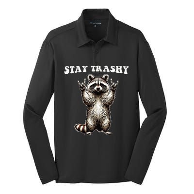 Stay Trashy Raccoon Rockin Hand Sign Silk Touch Performance Long Sleeve Polo