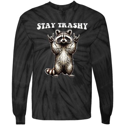 Stay Trashy Raccoon Rockin Hand Sign Tie-Dye Long Sleeve Shirt