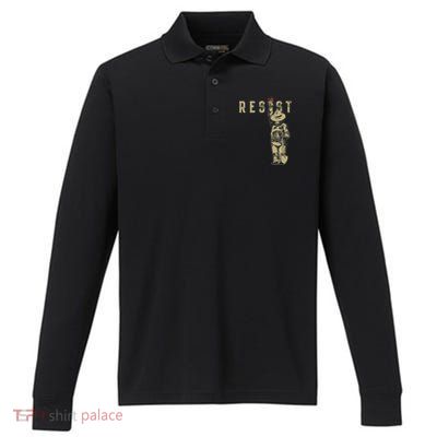 Smokey The Resist Bear  Performance Long Sleeve Polo