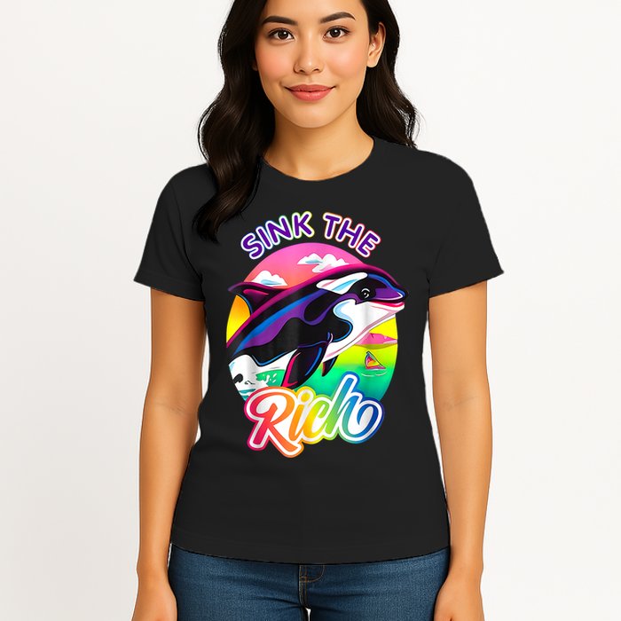 Sink The Rich Gladys The Yacht Sinking Orca Womens T-Shirt