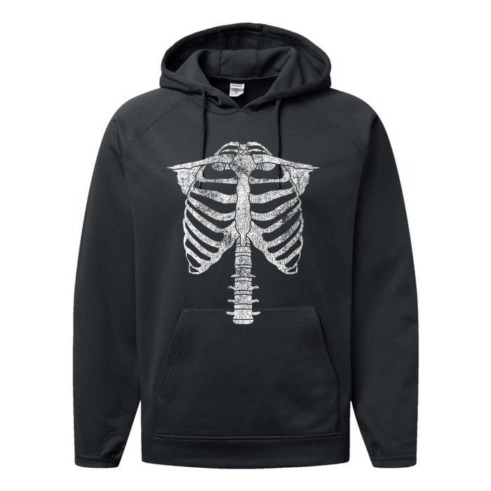 Skeleton Torso Rib Cage Halloween Performance Fleece Hoodie