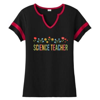 Science Teacher Retro Wildflowers Back To School Gift Ladies Halftime Notch Neck Tee