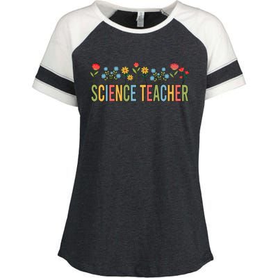 Science Teacher Retro Wildflowers Back To School Gift Enza Ladies Jersey Colorblock Tee