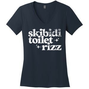 Skibidi Toilet Rizz Funny Meme Women's V-Neck T-Shirt