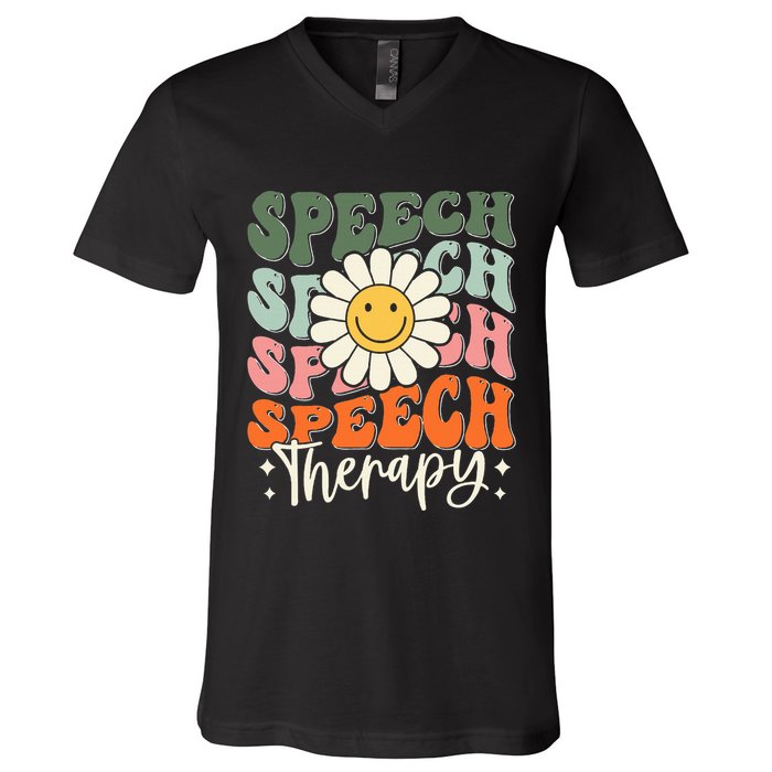 Speech Therapy Retro Speech Language Pathologist  V-Neck T-Shirt
