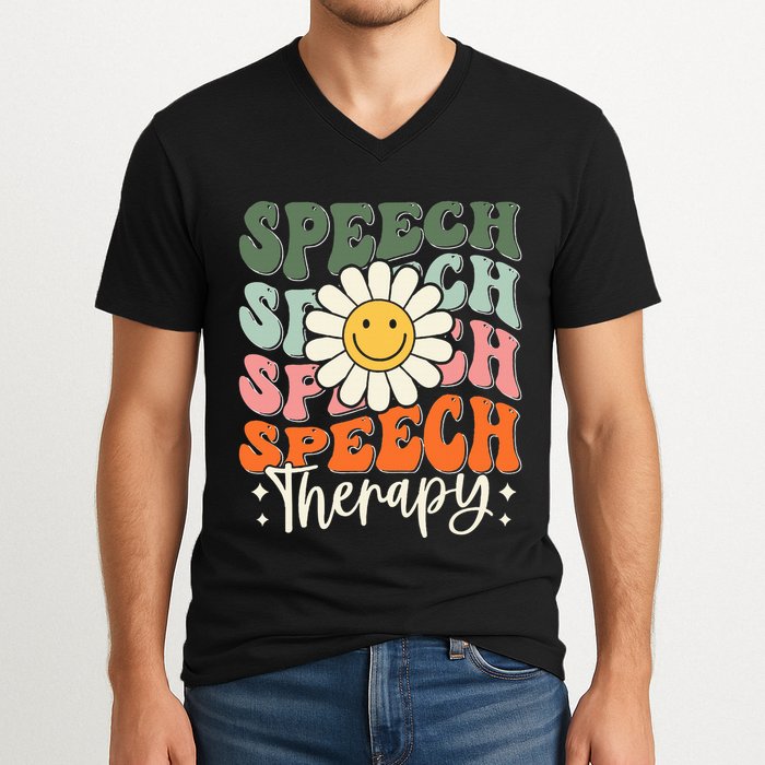 Speech Therapy Retro Speech Language Pathologist  V-Neck T-Shirt