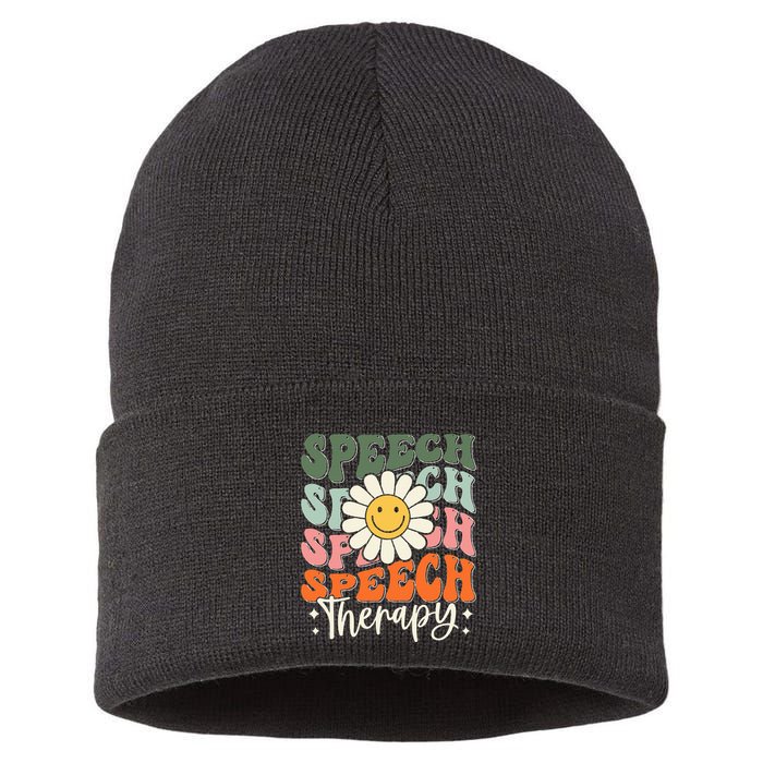 Speech Therapy Retro Speech Language Pathologist  Sustainable Knit Beanie