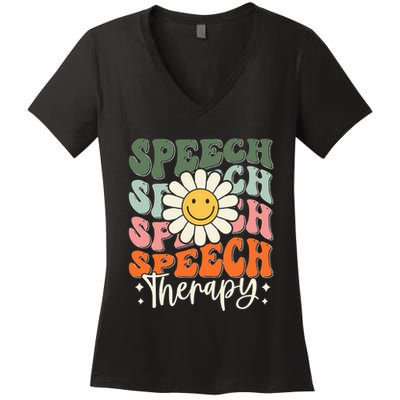 Speech Therapy Retro Speech Language Pathologist  Women's V-Neck T-Shirt