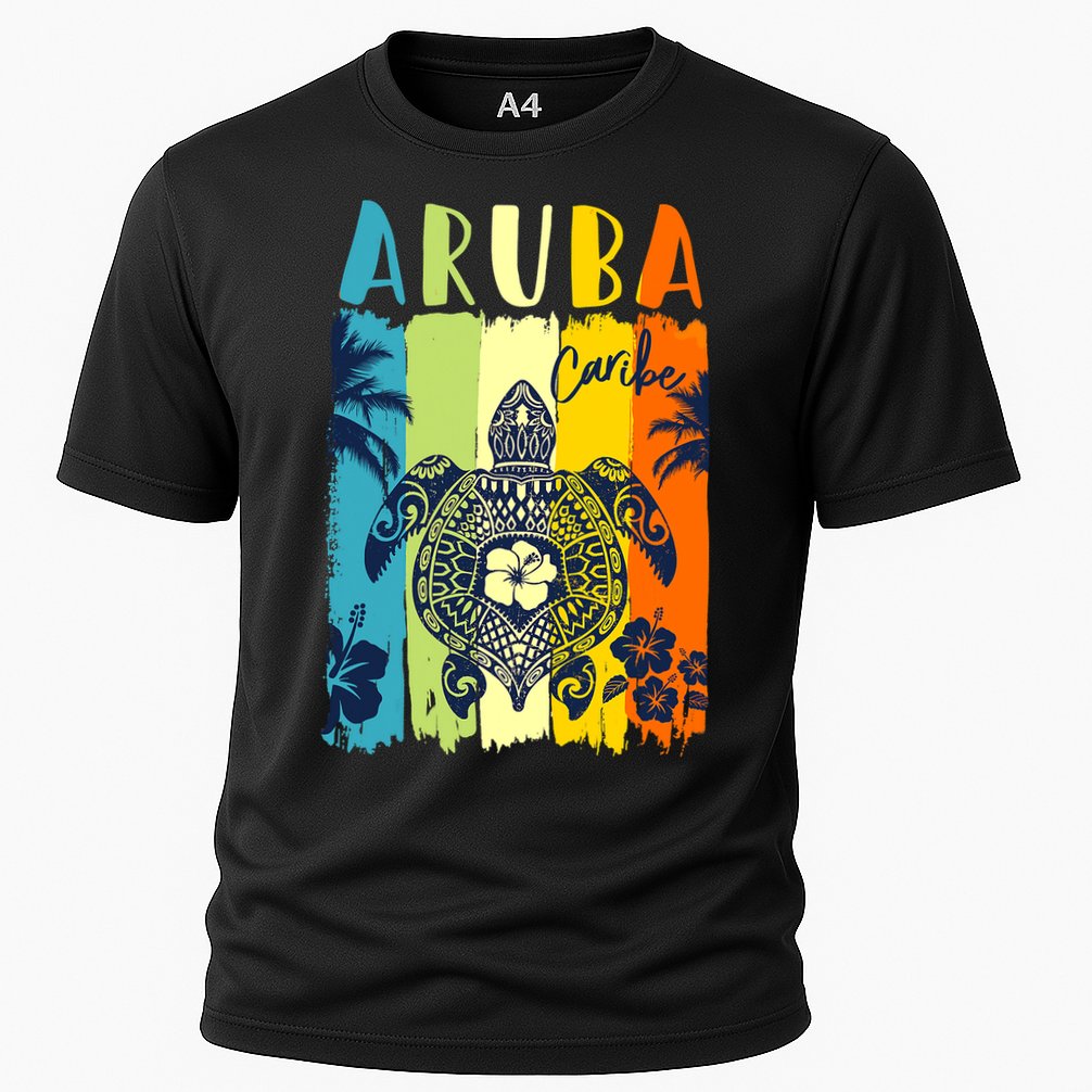 Sea Turtle Retro Aruba Caribe Family Vacation Cooling Performance Crew T-Shirt