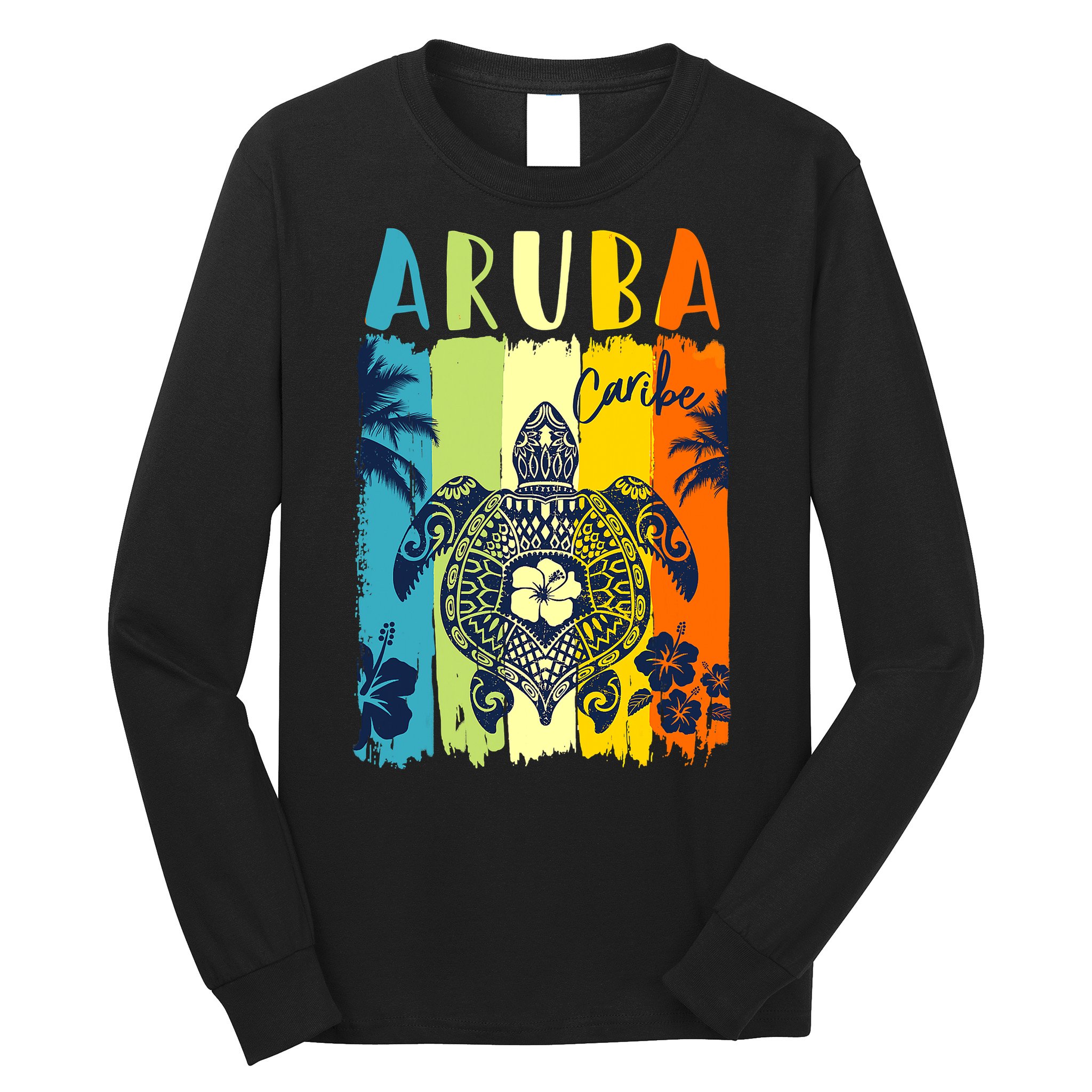 Sea Turtle Retro Aruba Caribe Family Vacation Long Sleeve Shirt