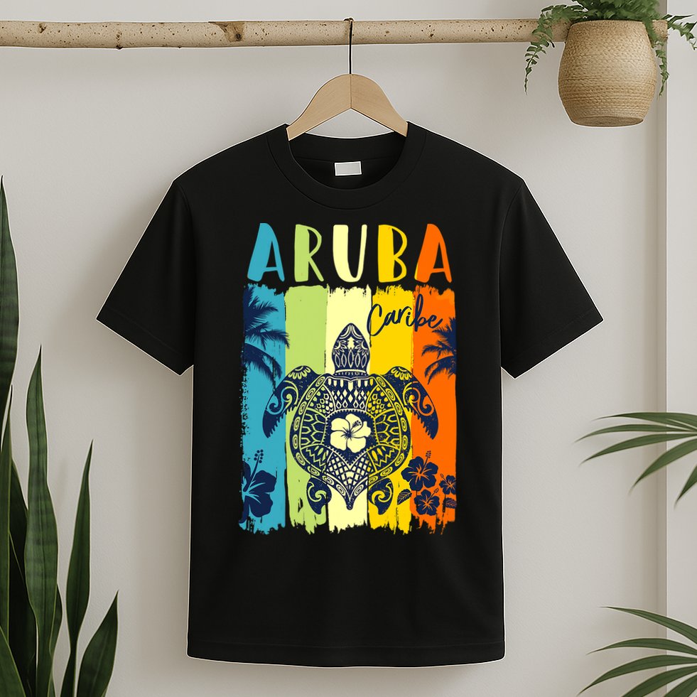 Sea Turtle Retro Aruba Caribe Family Vacation T-Shirt