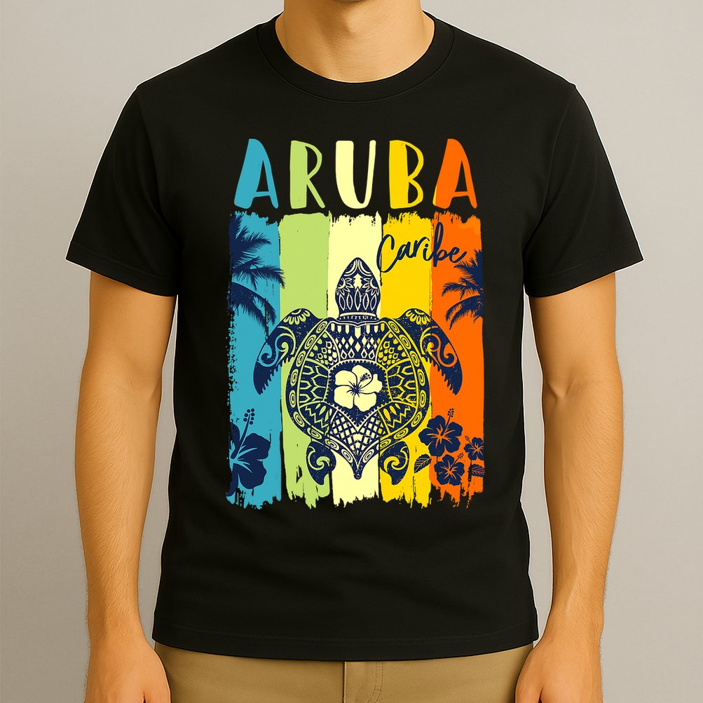 Sea Turtle Retro Aruba Caribe Family Vacation T-Shirt