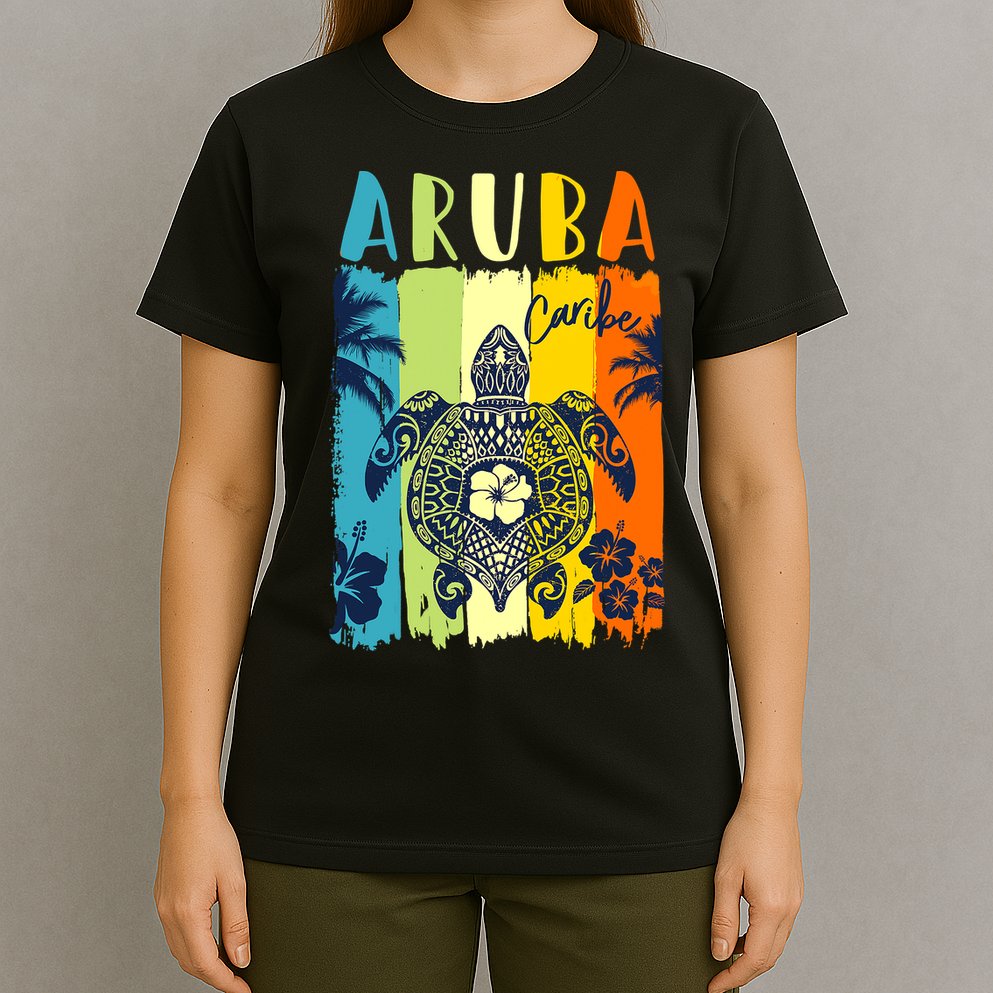 Sea Turtle Retro Aruba Caribe Family Vacation T-Shirt