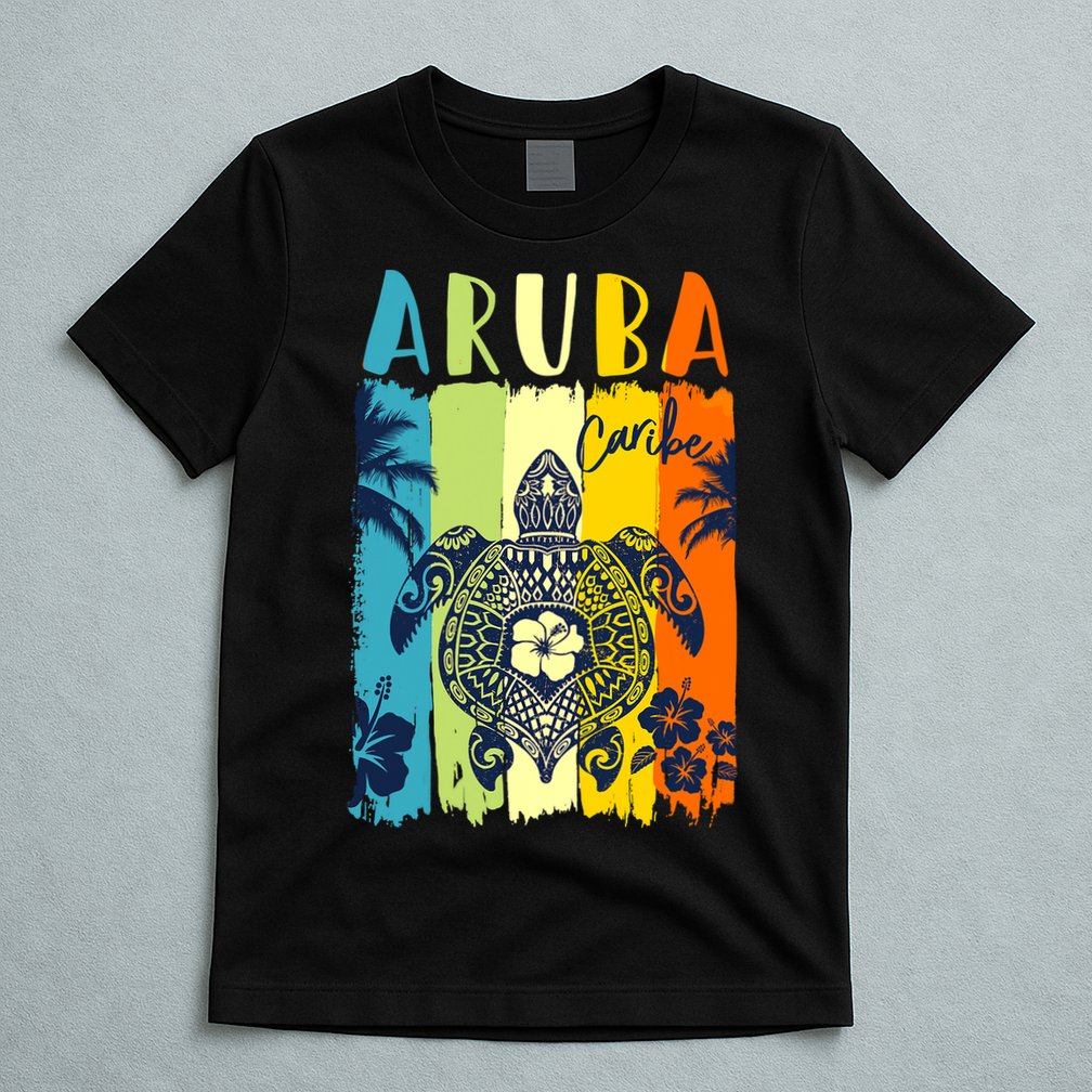 Sea Turtle Retro Aruba Caribe Family Vacation T-Shirt
