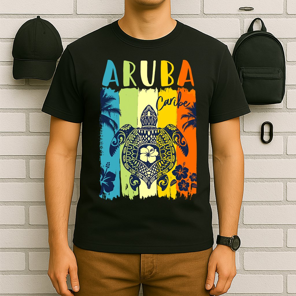 Sea Turtle Retro Aruba Caribe Family Vacation T-Shirt