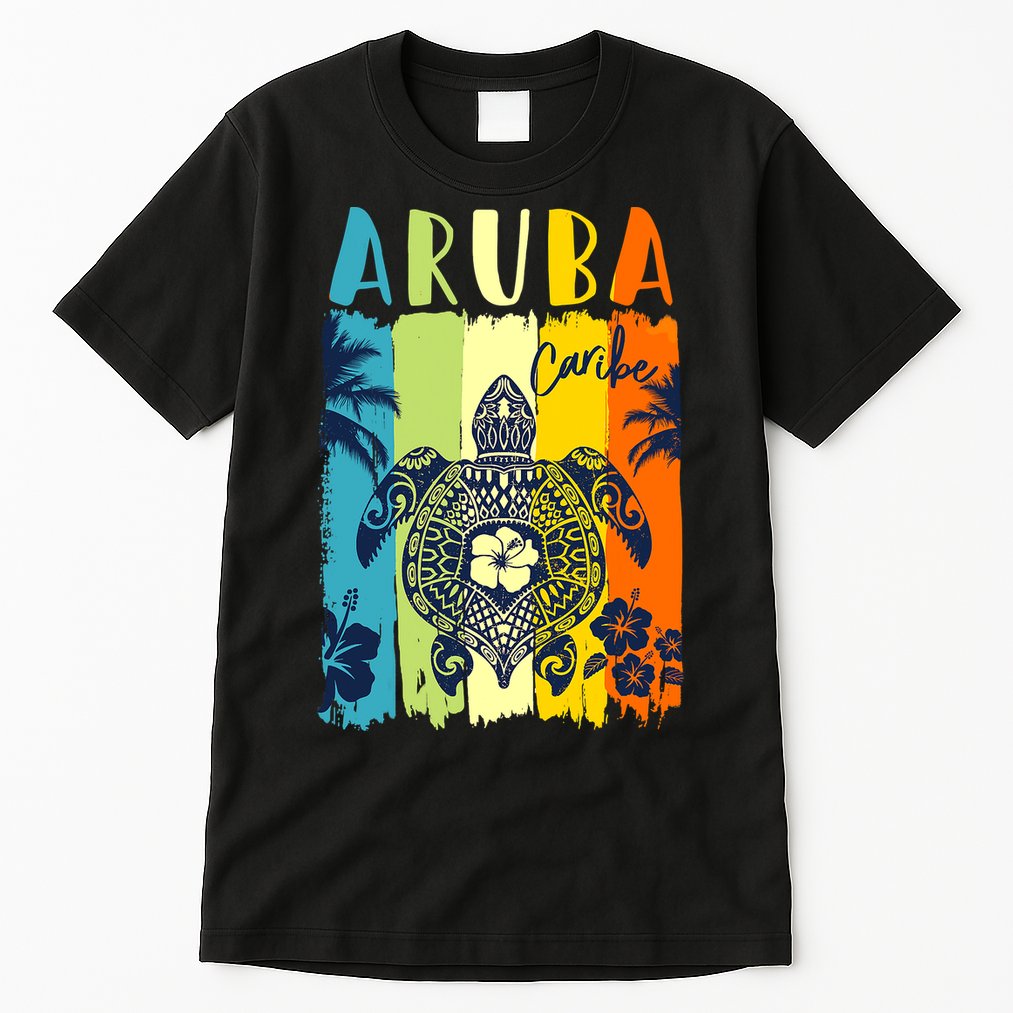 Sea Turtle Retro Aruba Caribe Family Vacation Tall T-Shirt