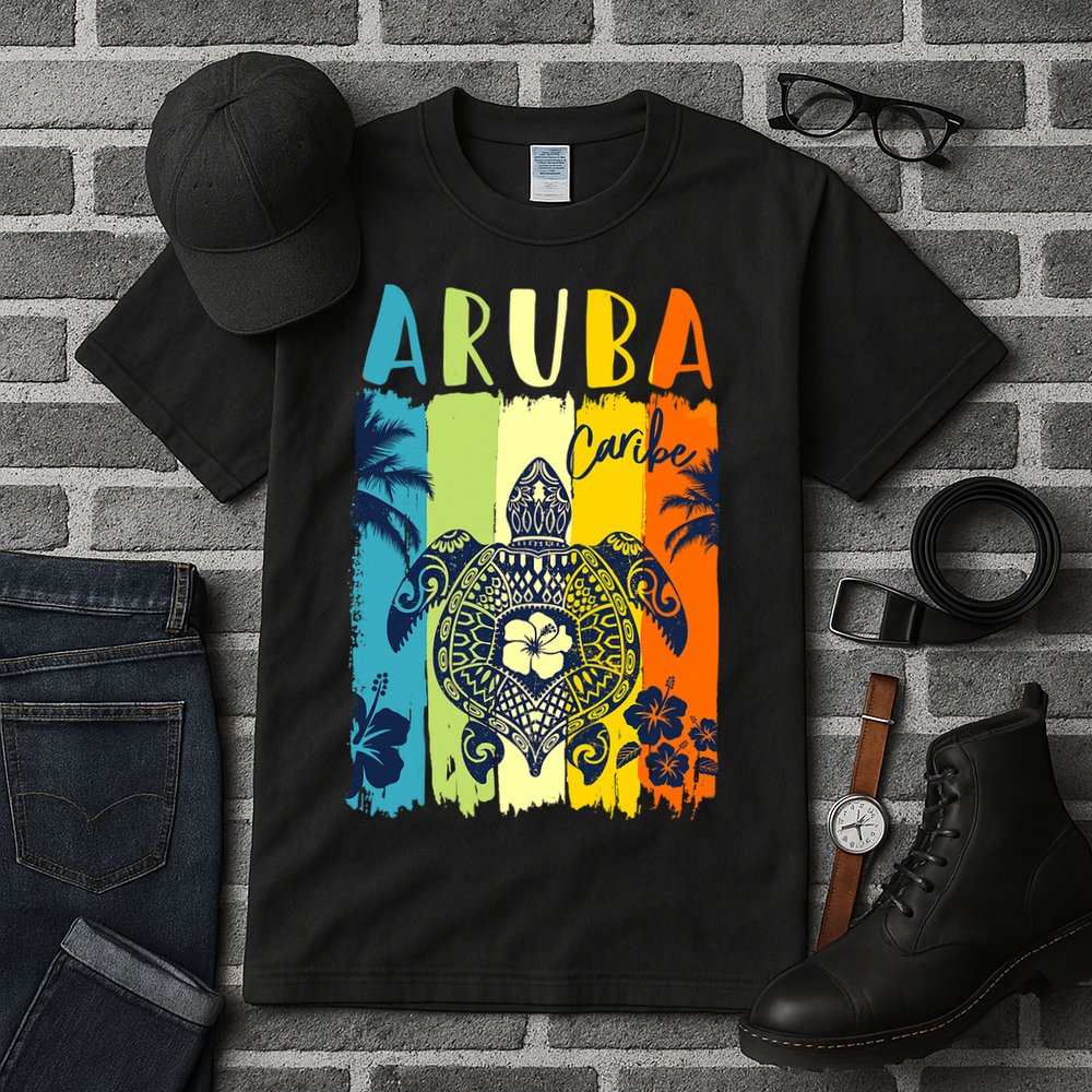 Sea Turtle Retro Aruba Caribe Family Vacation Tall T-Shirt
