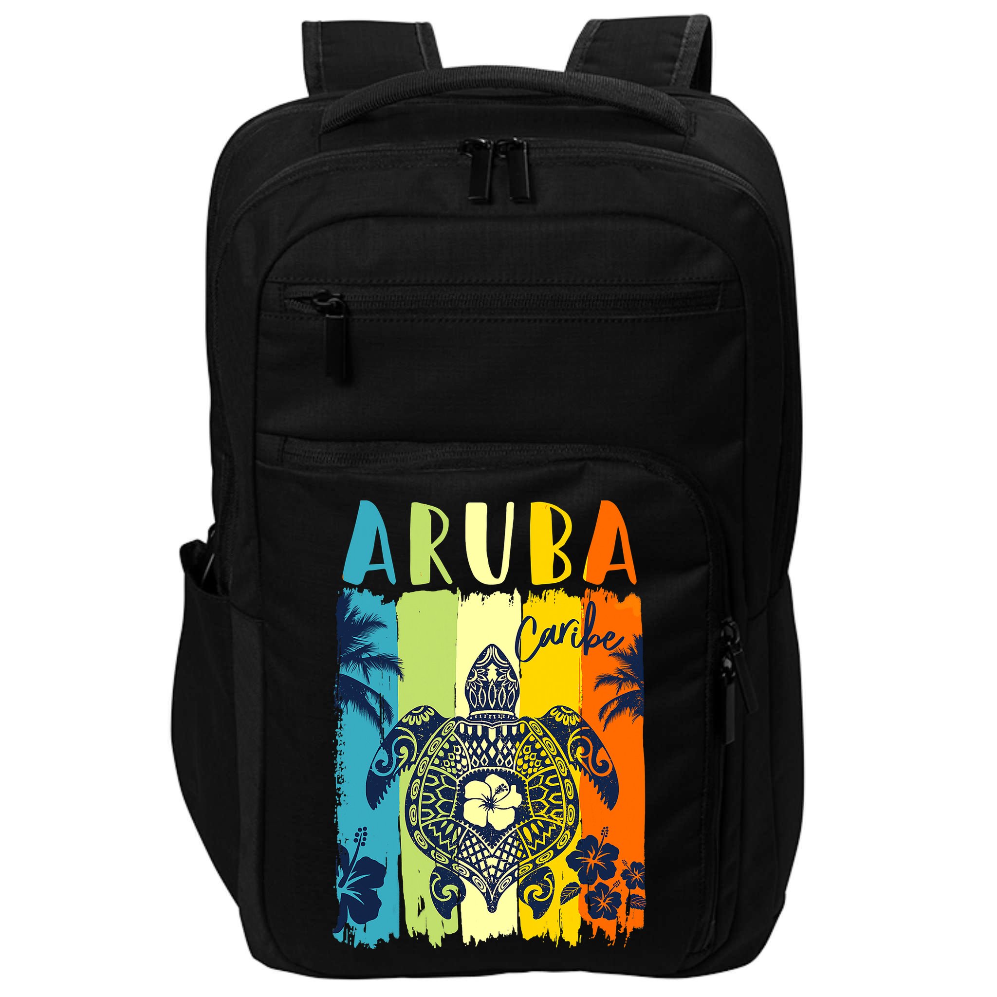 Sea Turtle Retro Aruba Caribe Family Vacation Impact Tech Backpack