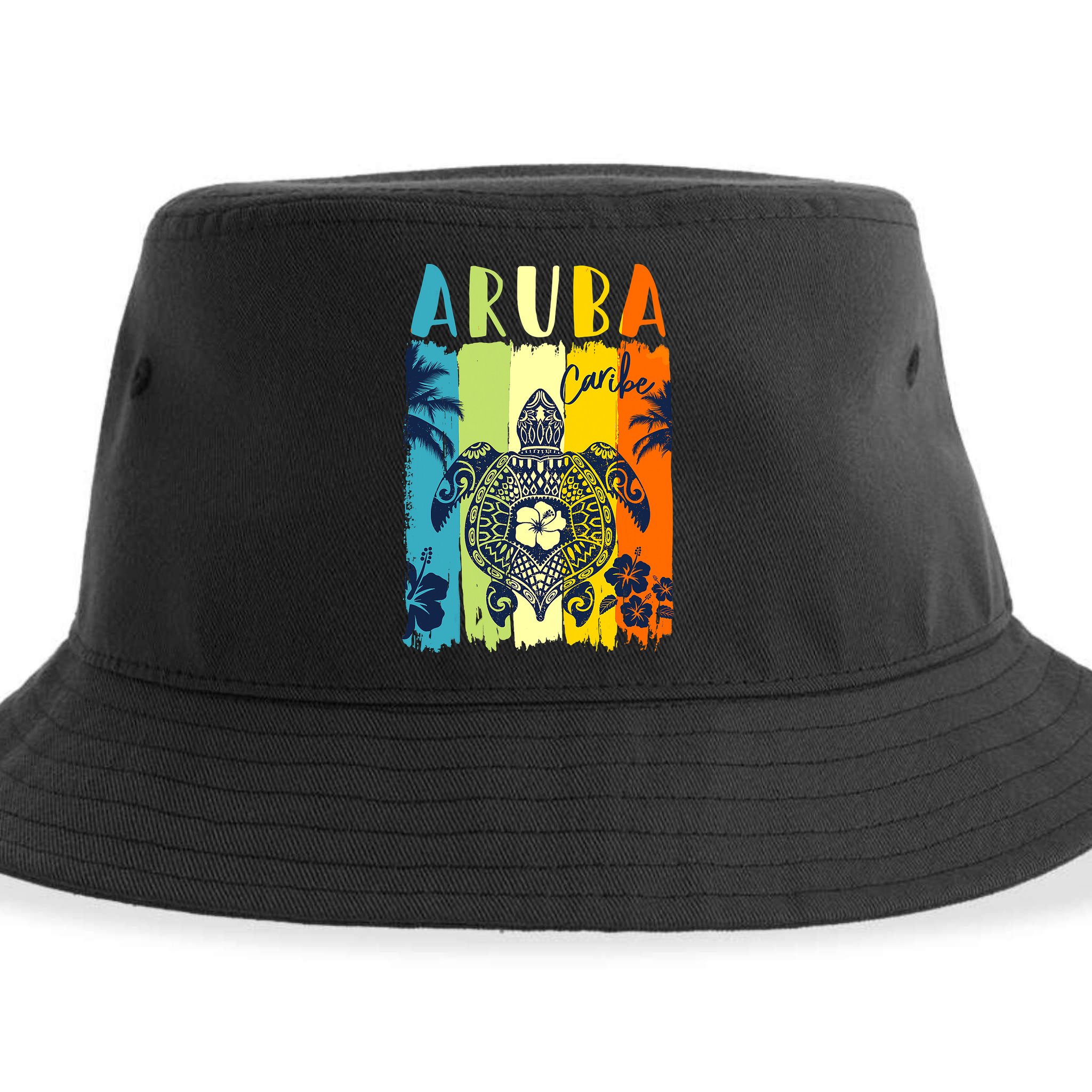 Sea Turtle Retro Aruba Caribe Family Vacation Sustainable Bucket Hat
