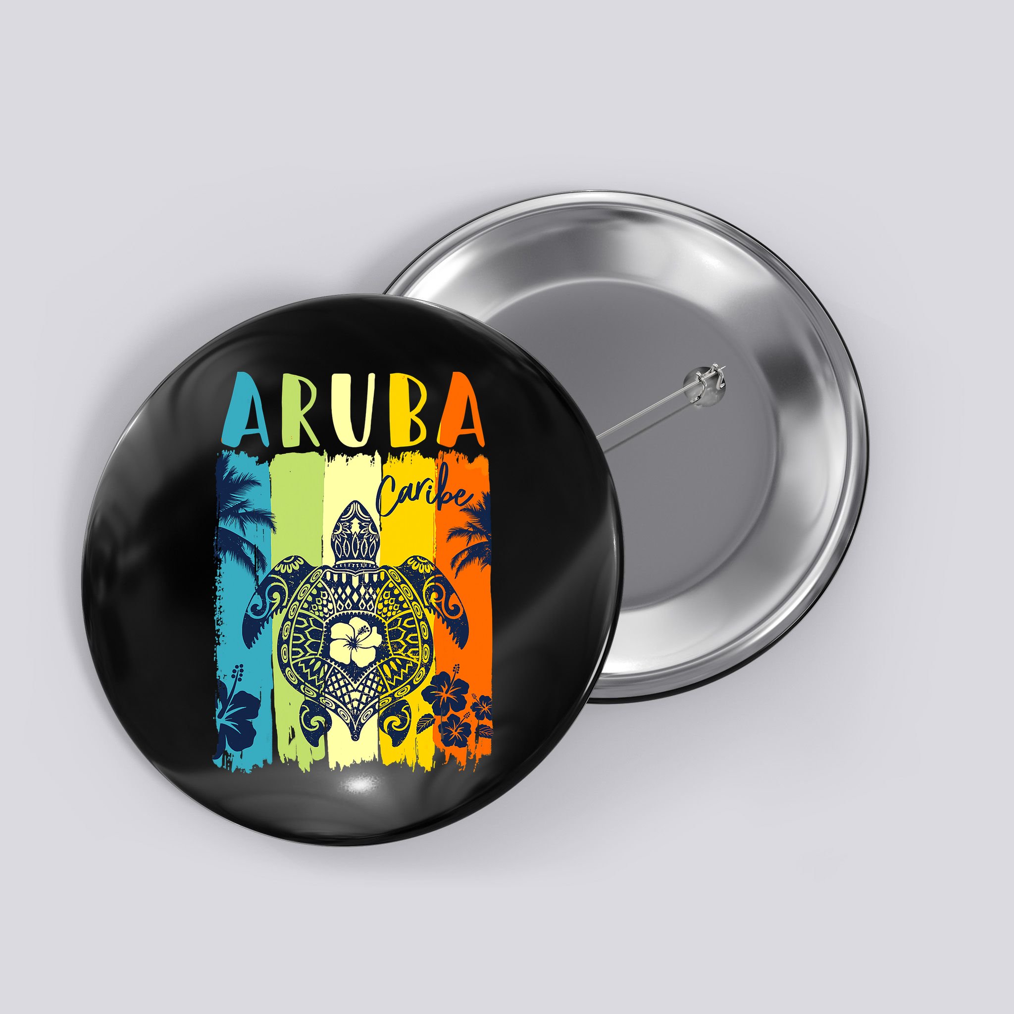 Sea Turtle Retro Aruba Caribe Family Vacation Button