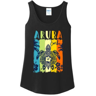 Sea Turtle Retro Aruba Caribe Family Vacation Ladies Essential Tank