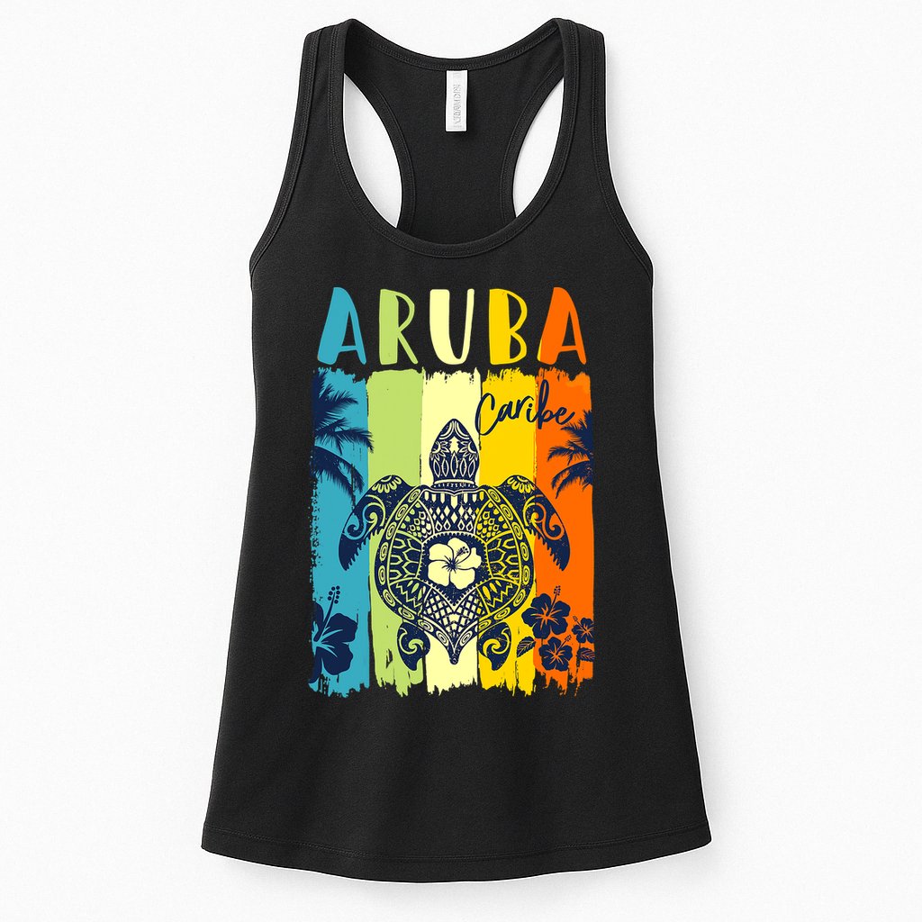 Sea Turtle Retro Aruba Caribe Family Vacation Womens Tank Top