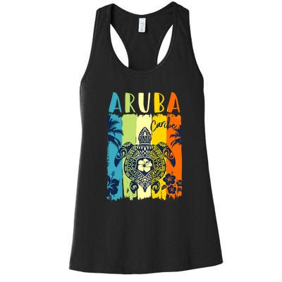 Sea Turtle Retro Aruba Caribe Family Vacation Women's Racerback Tank