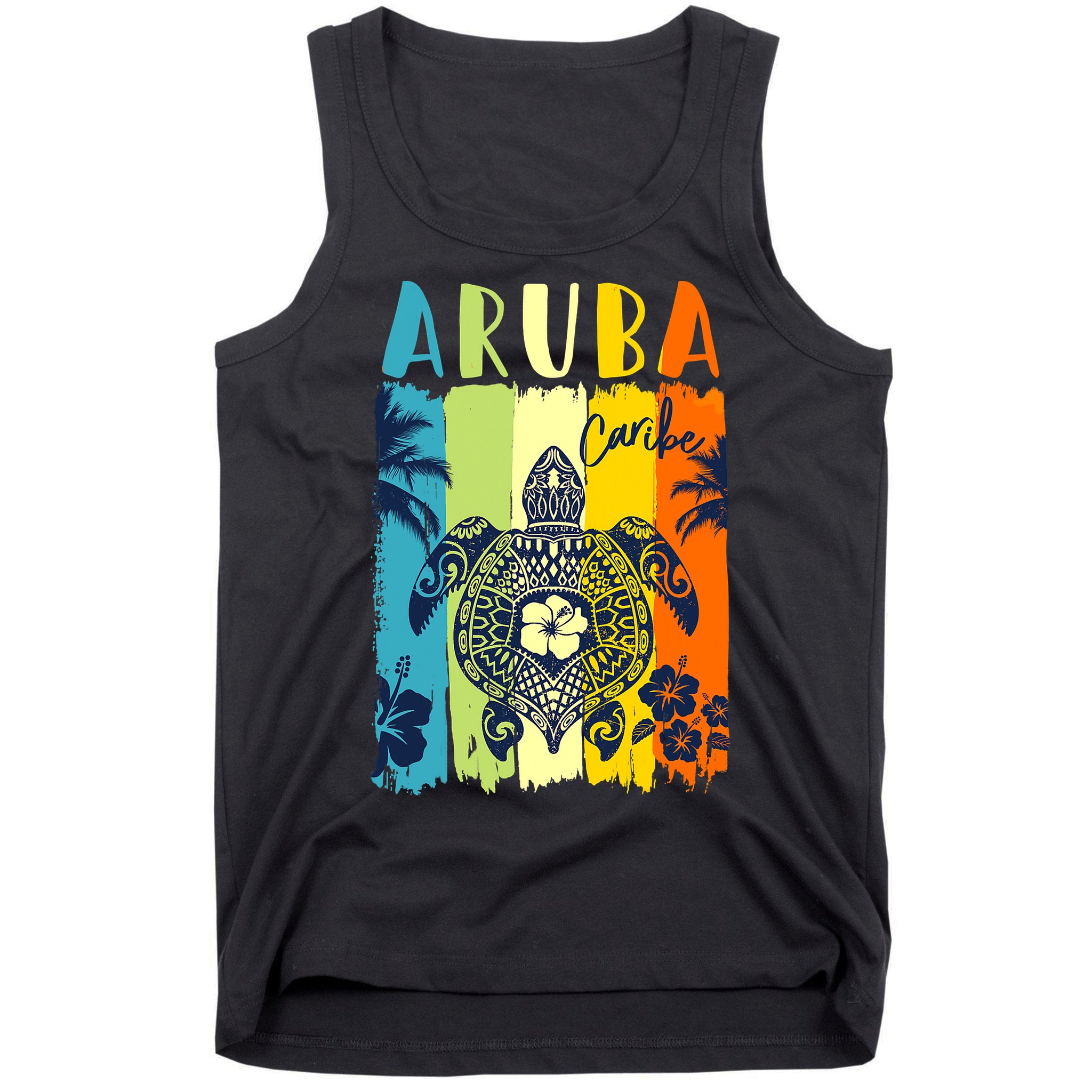 Sea Turtle Retro Aruba Caribe Family Vacation Tank Top
