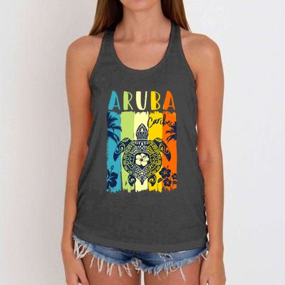 Sea Turtle Retro Aruba Caribe Family Vacation Women's Knotted Racerback Tank