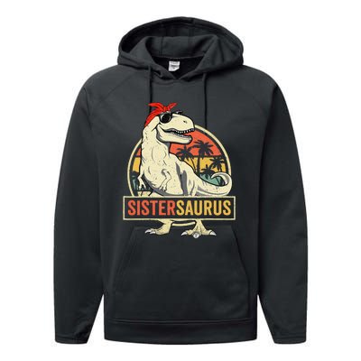 Sistersaurus T Rex Dinosaur Sister Saurus Family Matching Performance Fleece Hoodie