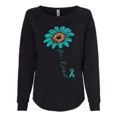 Sunflower Teal Ribbon Be Kind Ovarian Cancer Awareness Women Womens California Wash Sweatshirt