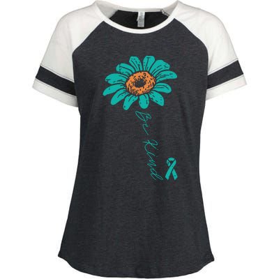 Sunflower Teal Ribbon Be Kind Ovarian Cancer Awareness Women Enza Ladies Jersey Colorblock Tee