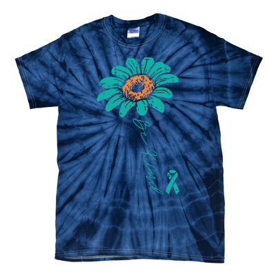 Sunflower Teal Ribbon Be Kind Ovarian Cancer Awareness Women Tie-Dye T-Shirt