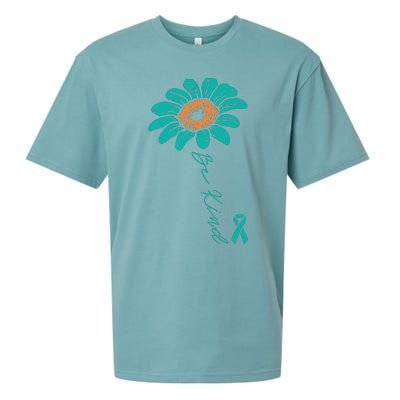 Sunflower Teal Ribbon Be Kind Ovarian Cancer Awareness Women Sueded Cloud Jersey T-Shirt