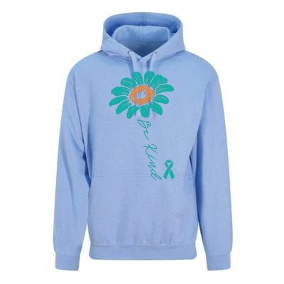 Sunflower Teal Ribbon Be Kind Ovarian Cancer Awareness Women Unisex Surf Hoodie