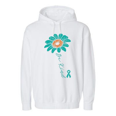 Sunflower Teal Ribbon Be Kind Ovarian Cancer Awareness Women Garment-Dyed Fleece Hoodie