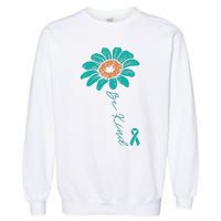 Sunflower Teal Ribbon Be Kind Ovarian Cancer Awareness Women Garment-Dyed Sweatshirt