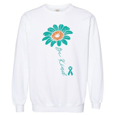 Sunflower Teal Ribbon Be Kind Ovarian Cancer Awareness Women Garment-Dyed Sweatshirt