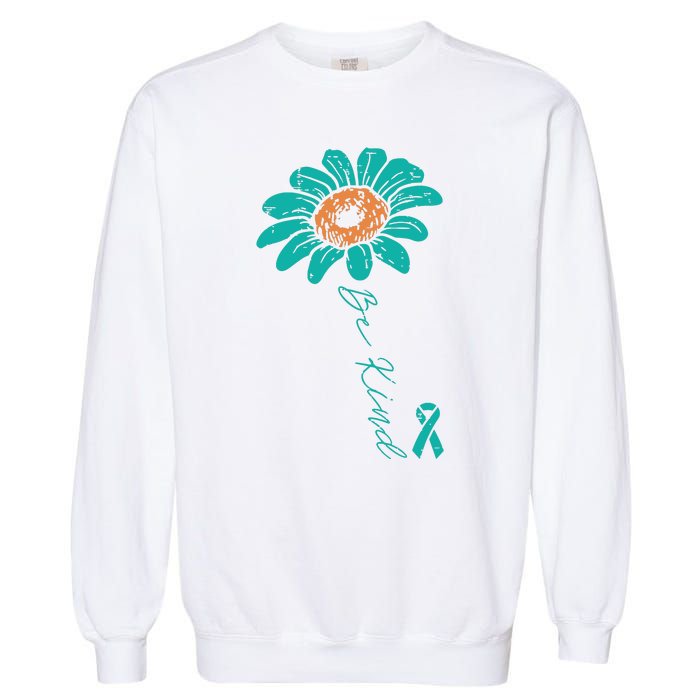 Sunflower Teal Ribbon Be Kind Ovarian Cancer Awareness Women Garment-Dyed Sweatshirt