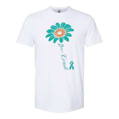 Sunflower Teal Ribbon Be Kind Ovarian Cancer Awareness Women Softstyle CVC T-Shirt