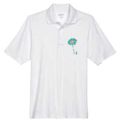 Sunflower Teal Ribbon Be Kind Ovarian Cancer Awareness Women Men's Origin Performance Pique Polo