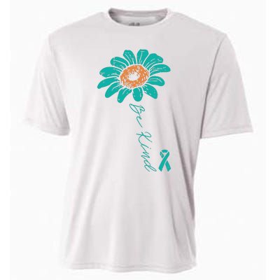 Sunflower Teal Ribbon Be Kind Ovarian Cancer Awareness Women Cooling Performance Crew T-Shirt