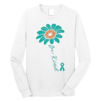 Sunflower Teal Ribbon Be Kind Ovarian Cancer Awareness Women Long Sleeve Shirt