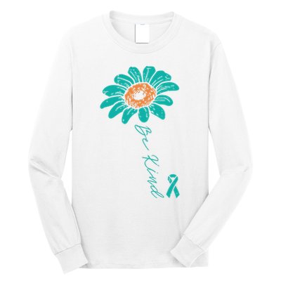 Sunflower Teal Ribbon Be Kind Ovarian Cancer Awareness Women Long Sleeve Shirt