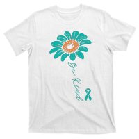 Sunflower Teal Ribbon Be Kind Ovarian Cancer Awareness Women T-Shirt