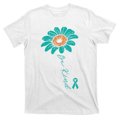 Sunflower Teal Ribbon Be Kind Ovarian Cancer Awareness Women T-Shirt